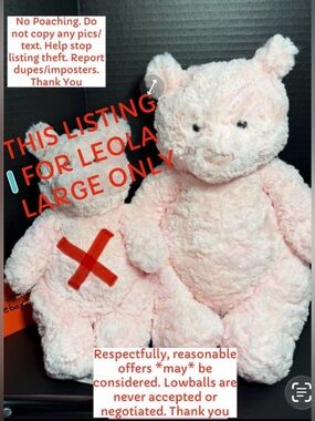 BNWT JELLYCAT LEOLA BEAR SIZE LARGE ONLY AUTHENTIC SALES RECEIPT AVAIL